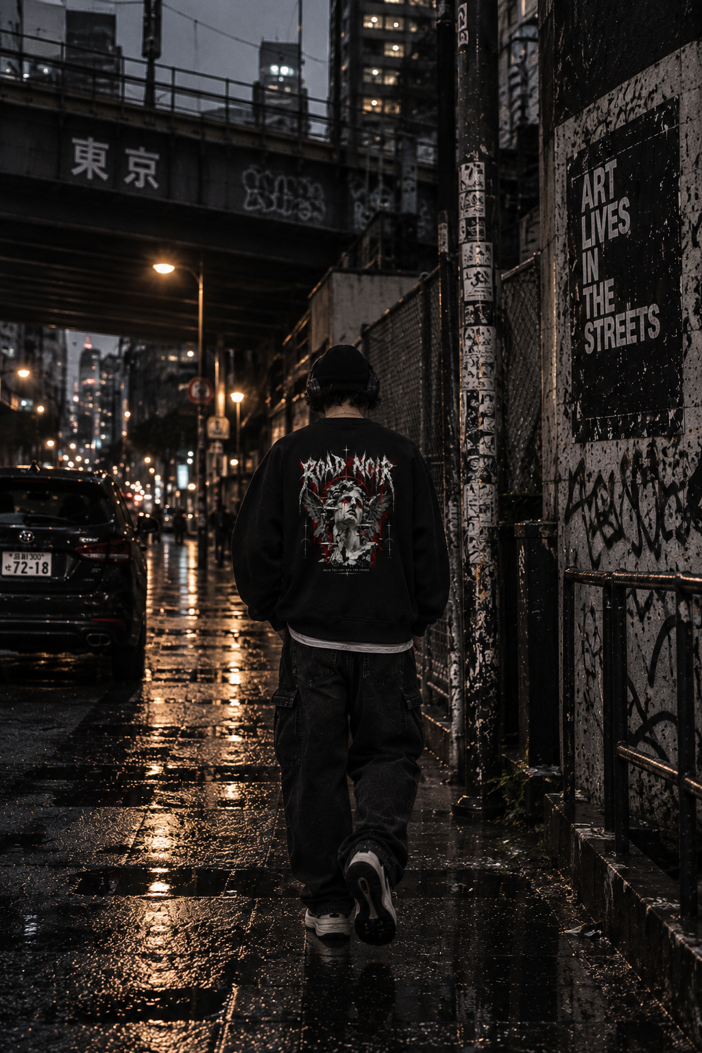 Road Noir Graphic Crewneck Sweatshirt — Gothic Band-Style Streetwear