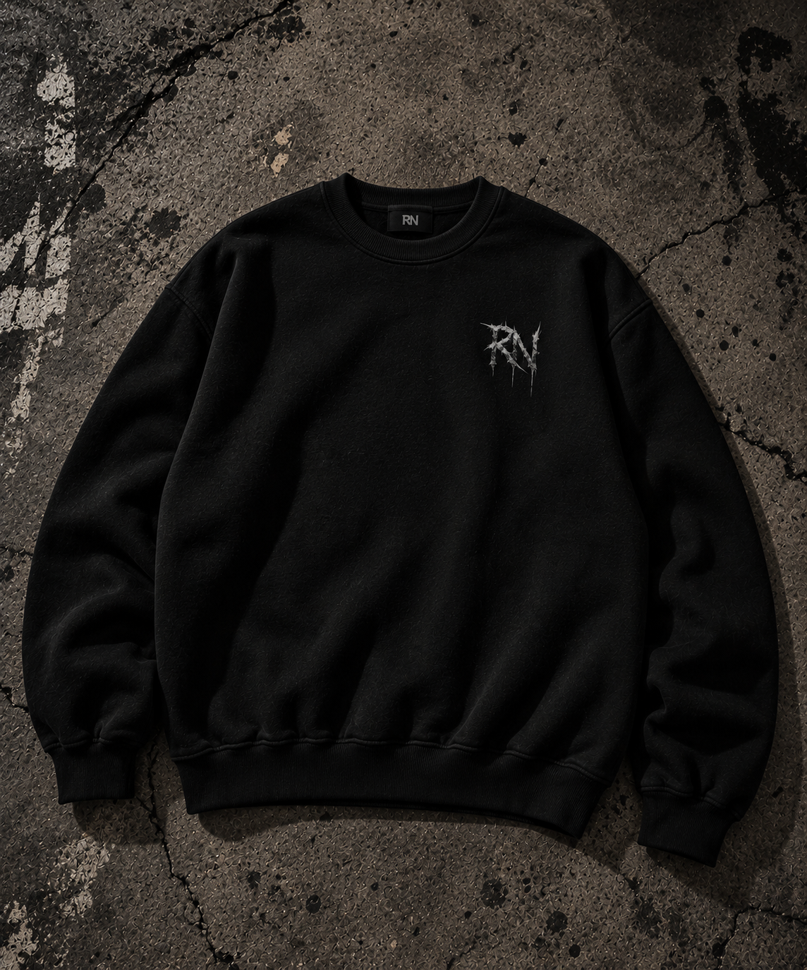 Road Noir Graphic Crewneck Sweatshirt — Gothic Band-Style Streetwear