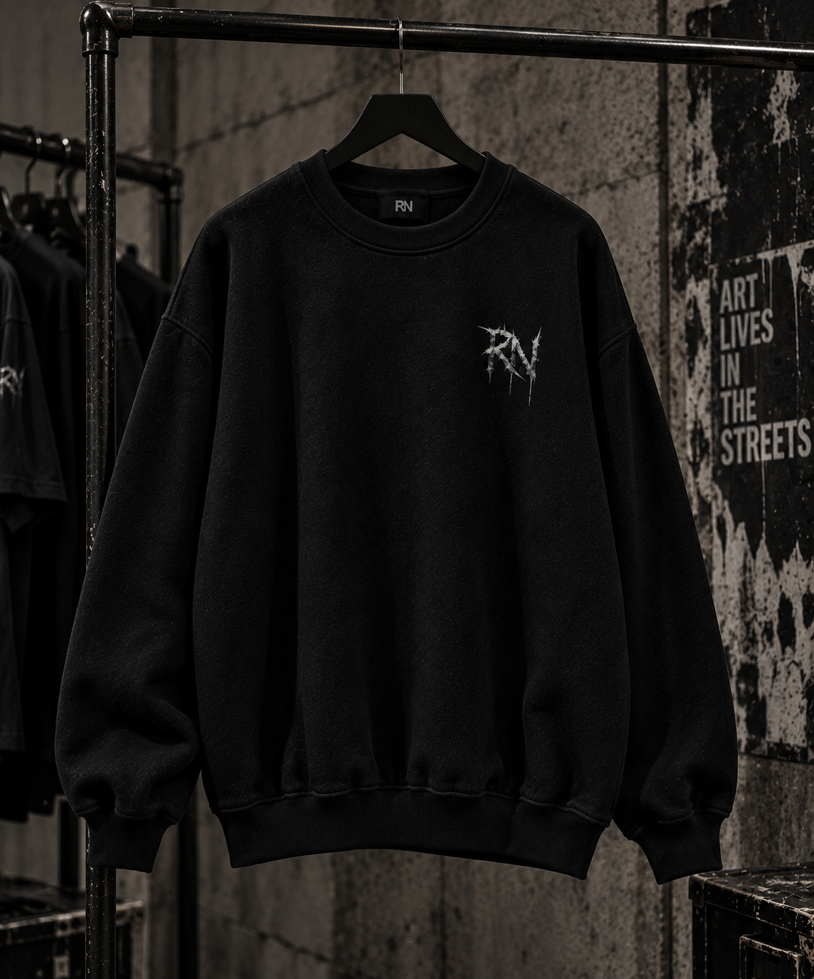 Road Noir Graphic Crewneck Sweatshirt — Gothic Band-Style Streetwear
