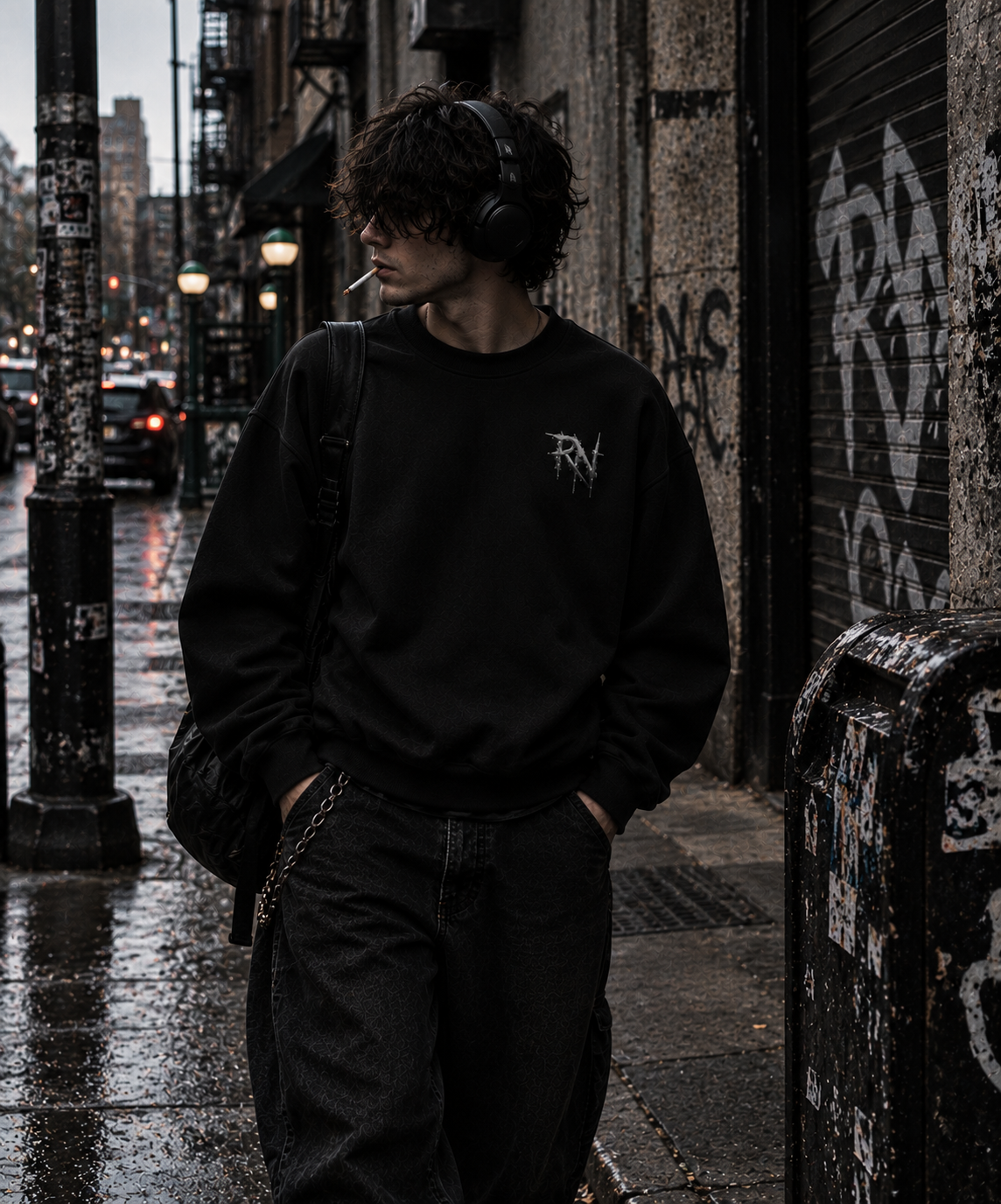 Road Noir Graphic Crewneck Sweatshirt — Gothic Band-Style Streetwear