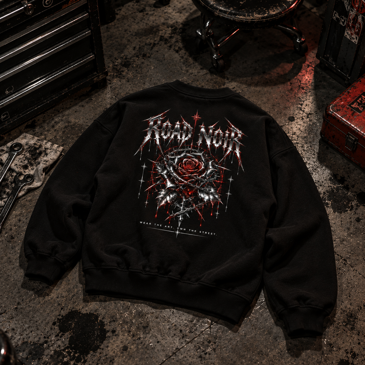 Crewneck Sweatshirt — Road Noir Gothic Rose Graphic Crewneck