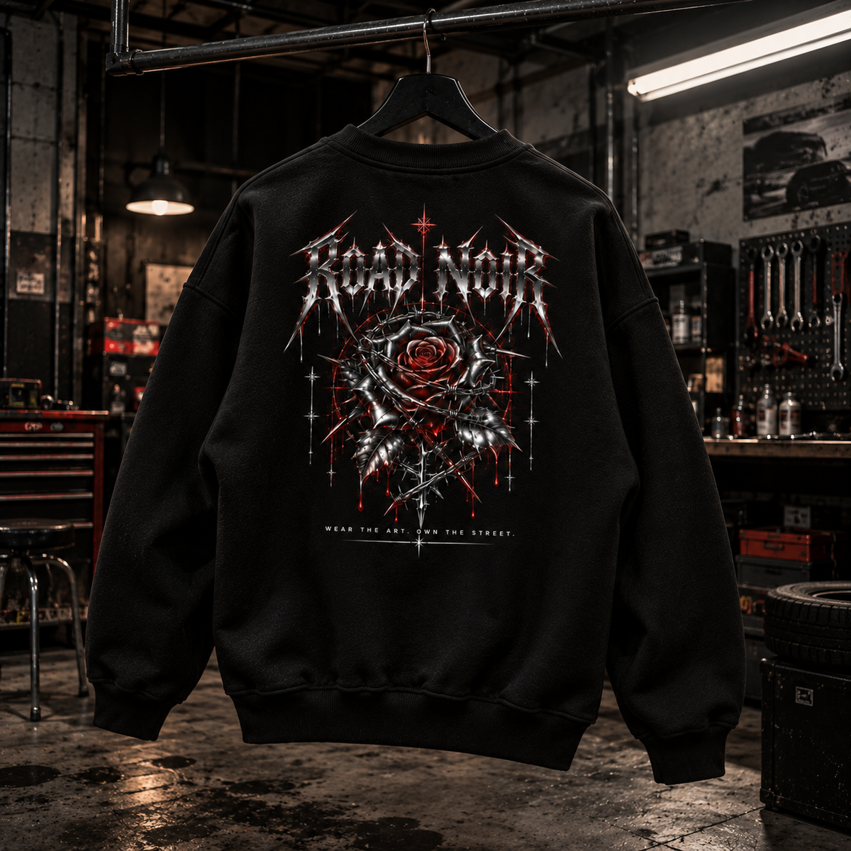 Crewneck Sweatshirt — Road Noir Gothic Rose Graphic Crewneck