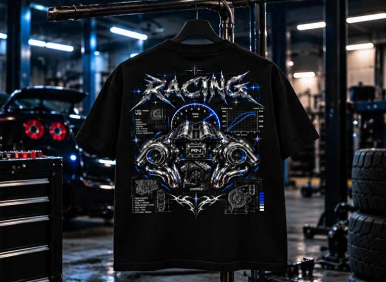 ROAD NOIR Cyber-Motorsport Graphic Tee - Heavyweight Unisex Racing T-Shirt