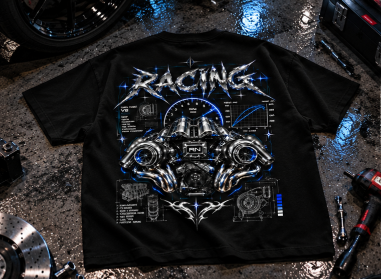 ROAD NOIR Cyber-Motorsport Graphic Tee - Heavyweight Unisex Racing T-Shirt